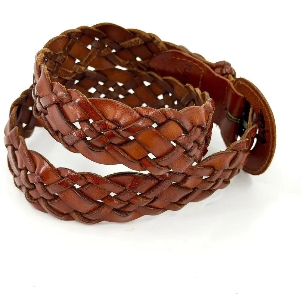 Vintage 90s Turkish Collection Brown Genuine Leather Woven Belt